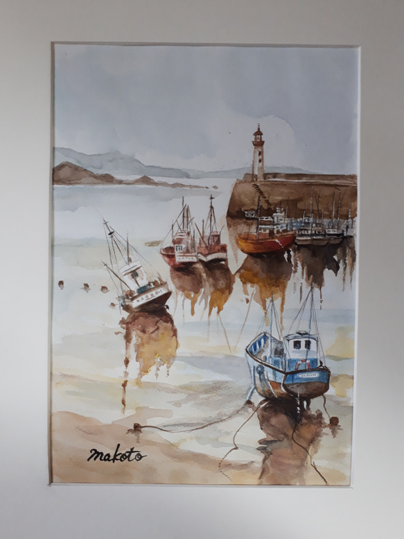 水彩画 船溜まりの老船 絵画 makochin 通販 5892029｜Creema