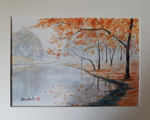 水彩画 秋の終わりを告げて！ 絵画 makochin 通販 5903752