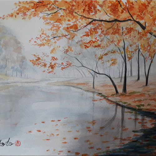 水彩画 秋の終わりを告げて！ 絵画 makochin 通販 5903752
