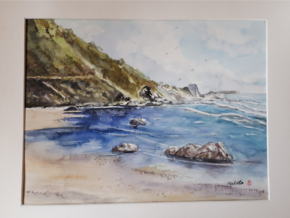 水彩画 波静かな砂浜 絵画 makochin 通販 6022466｜Creema(クリーマ)