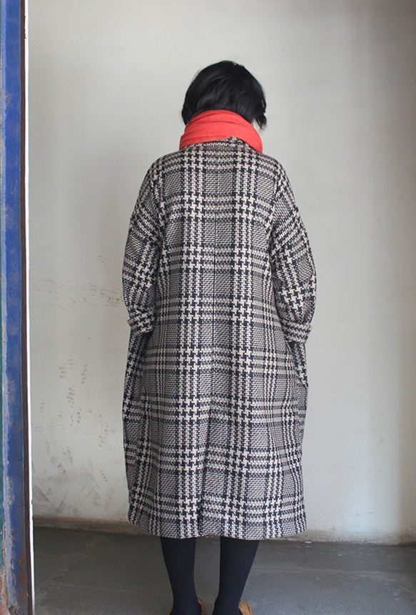 暖冬材質 ◉ 國產羊毛大衣格倫格紋 第8張的照片