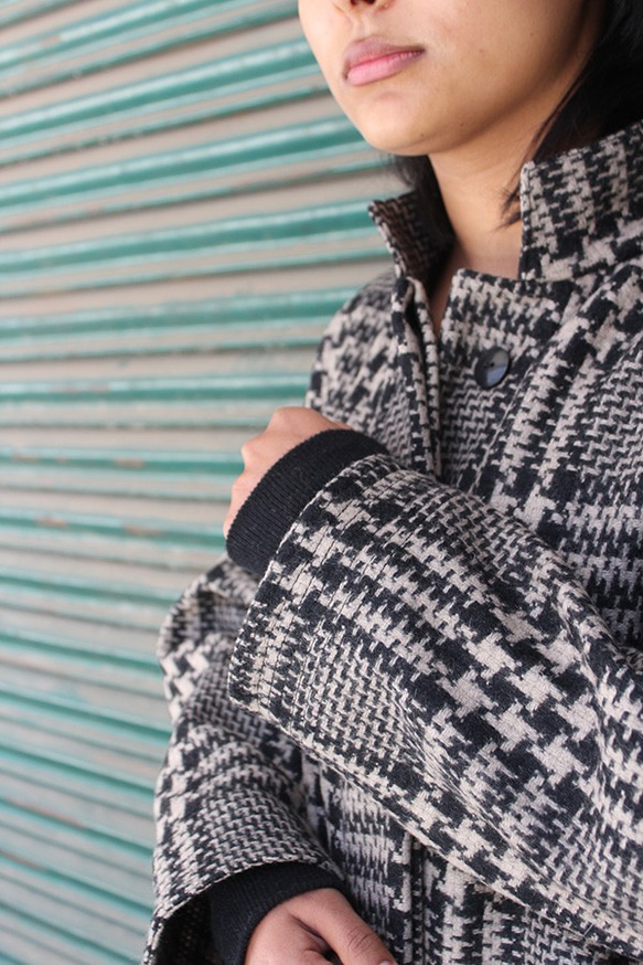 暖冬材質 ◉ 國產羊毛大衣格倫格紋 第9張的照片
