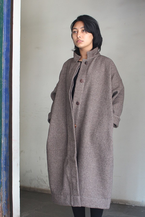 暖冬材質 ◉ 國產羊毛大衣 棕色 第7張的照片