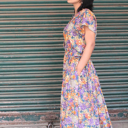 Vintage Flower Browsing Long Dress (紫色雪紡) 第5張的照片