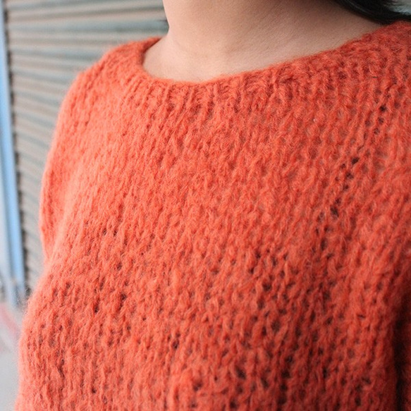 手編みモヘアショートセーター　オレンジ 6枚目の画像