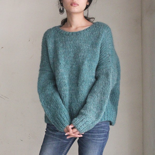 ◉軽ふわ手編みニット◉モヘアショートセーター　ミント