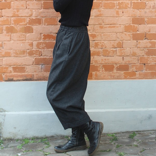 ◉秋の新作◉ 大人の冬ウールバルーンパンツ ダークグレー ロング