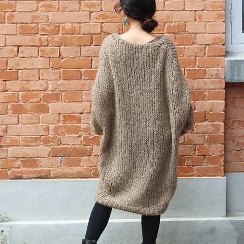 手編みざっくりモヘアロングセーター サンドベージュ ニット