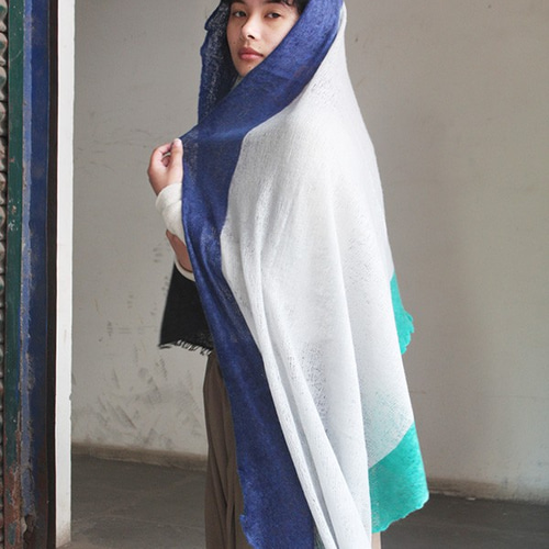 ◉限定色◉ ピュアカシミヤ大判グラデーションショール ブルー  