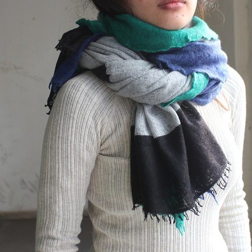 ◉限定色◉ ピュアカシミヤ大判グラデーションショール ブルー  