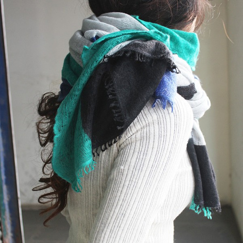 ◉限定色◉ ピュアカシミヤ大判グラデーションショール ブルー  