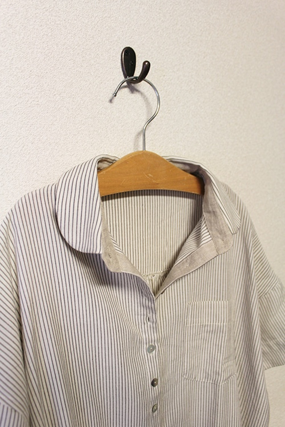 手工製作的NEPAL Haori寬襯衫連衣裙草染條紋 第5張的照片