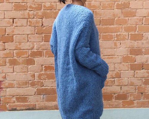 超美品　手編み　青(柄はネイビー)長袖モヘヤニットセーター　M 超美品 手編み 青(柄はネイビー)長袖モヘヤニットセーター M