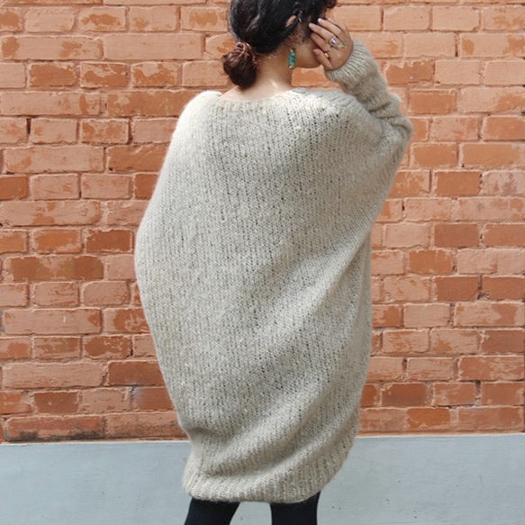 手工編織天然馬海毛長開襟衫 第4張的照片