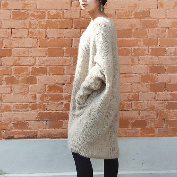 手工編織天然馬海毛長開襟衫 第5張的照片