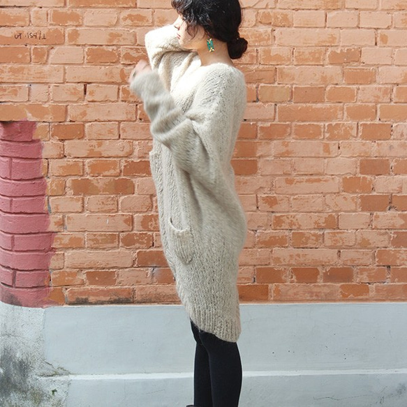 手工編織天然馬海毛長開襟衫 第6張的照片