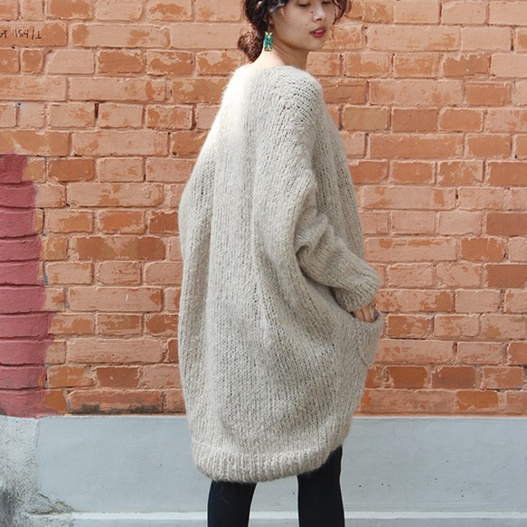 手工編織天然馬海毛長開襟衫 第7張的照片