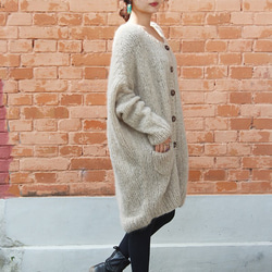 手工編織天然馬海毛長開襟衫 第8張的照片