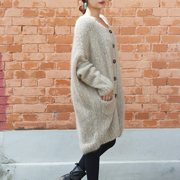 手工編織天然馬海毛長開襟衫 第8張的照片