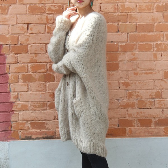 手工編織天然馬海毛長開襟衫 第9張的照片