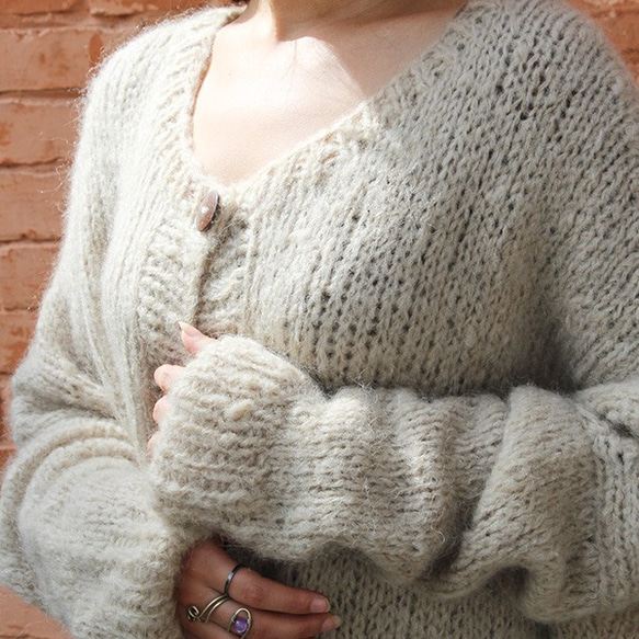 手工編織天然馬海毛長開襟衫 第10張的照片