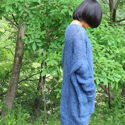 手編みモヘアロングカーディガン　ブルー 5枚目の画像