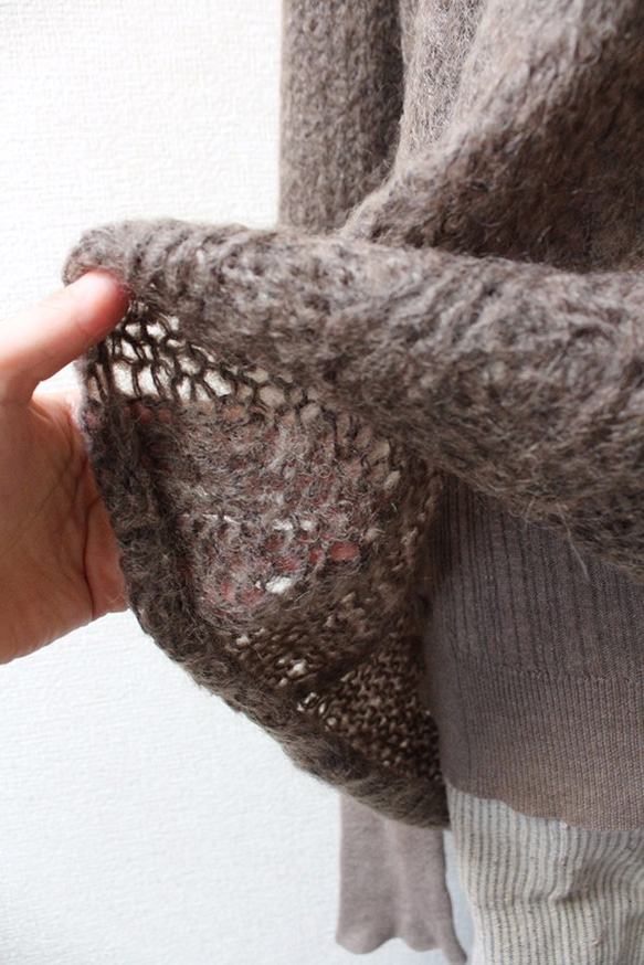 手編みモヘアタートルネックセーター　ブラウン 6枚目の画像