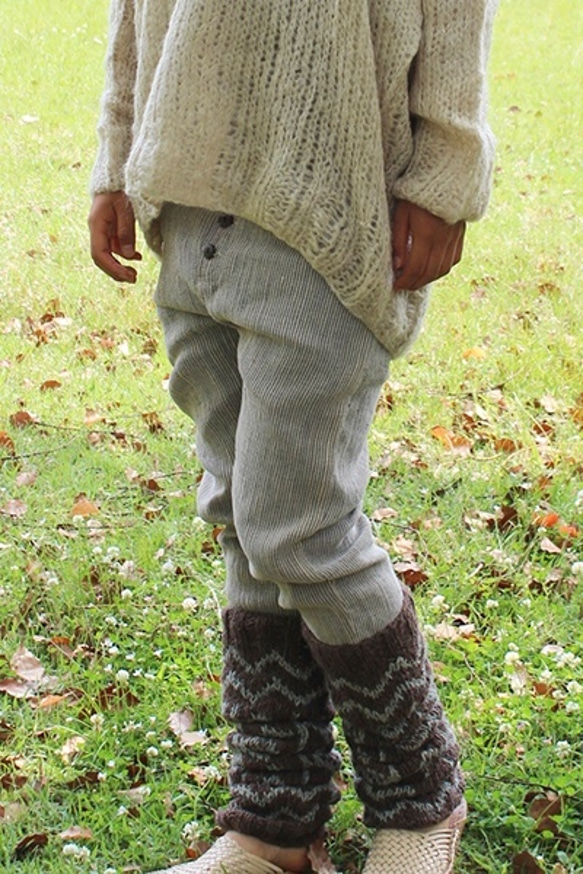 手織羊毛麻暖腿蒂羅爾模式灰色×象牙 第3張的照片