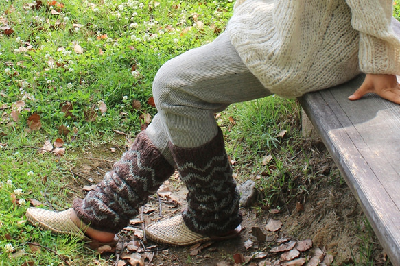 手織羊毛麻暖腿蒂羅爾模式灰色×象牙 第2張的照片