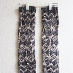 手織羊毛麻暖腿蒂羅爾模式灰色×象牙 第1張的照片