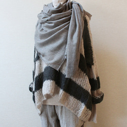 手織羊絨披肩單石楠灰棕色 第1張的照片
