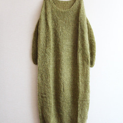 手工編織馬海毛長裙橄欖色 第7張的照片