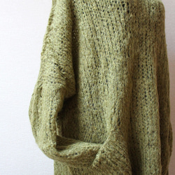 手編みざっくりモヘアロングセーター　オリーブ 7枚目の画像