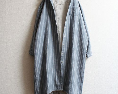 美品✨️MaxMara 近年　オーバーサイズリネンストライプシャツワンピース　青 リネンストライプシャツワンピース サックスブルー ワンピース