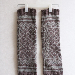 手工編織羊毛麻暖腿雪模式灰褐色 第2張的照片