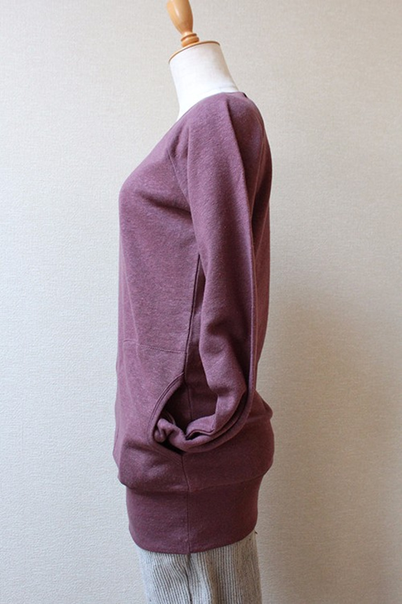 成人長運動衫麻×有機棉紫色 第6張的照片