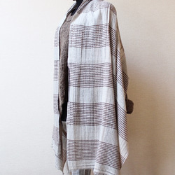 手織羊絨披肩格子布朗×灰混合 第2張的照片