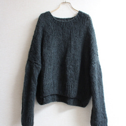 手編みモヘアショートセーター　ブラック 6枚目の画像