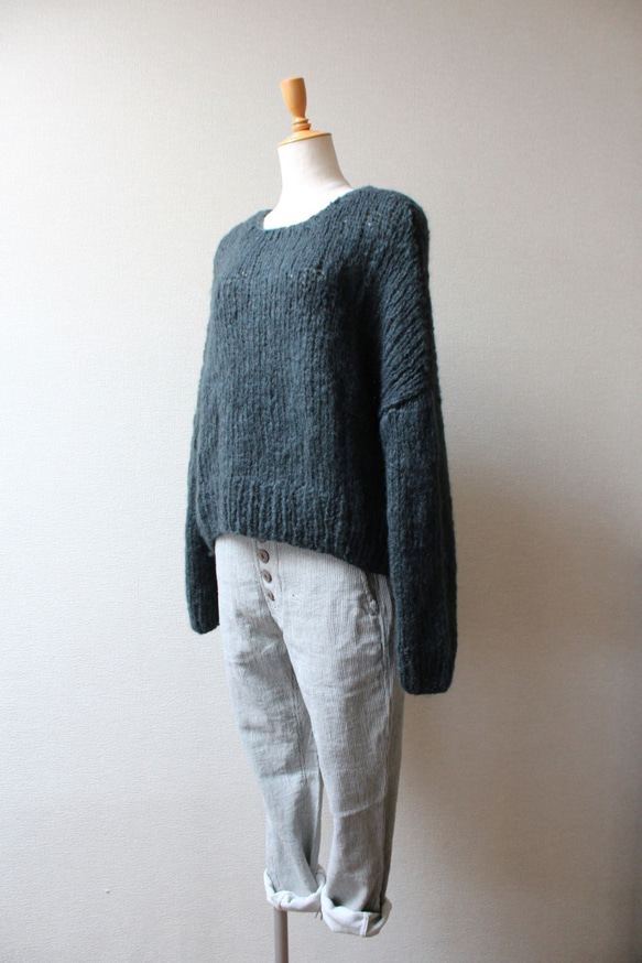 手編みモヘアショートセーター　ブラック 7枚目の画像