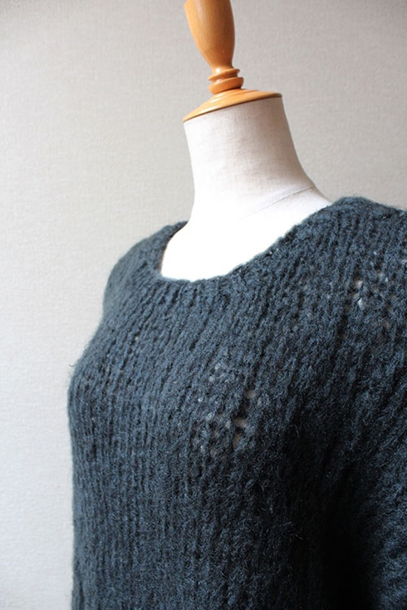 手編みモヘアショートセーター　ブラック 8枚目の画像