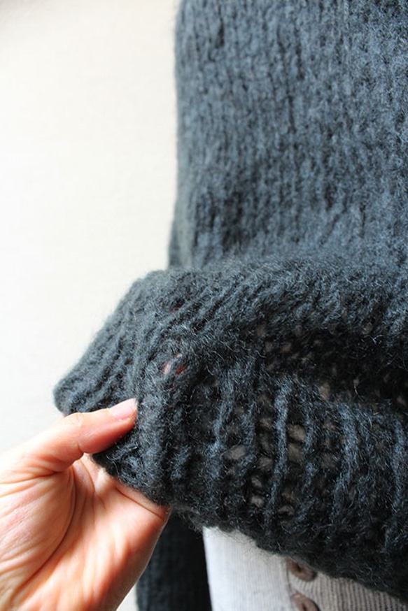 手編みモヘアショートセーター　ブラック 10枚目の画像