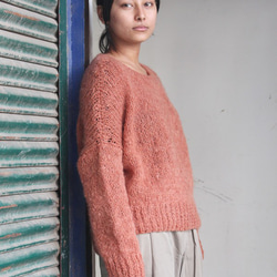 手編みモヘアショートセーター　サーモンピンク 1枚目の画像