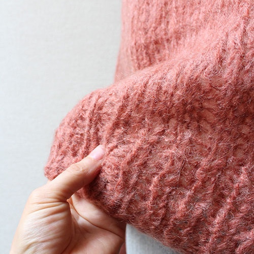 手編みモヘアショートセーター サーモンピンク ニット・セーター
