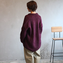 手編みモヘアラウンドネックセーター ダークパープル ニット・セーター