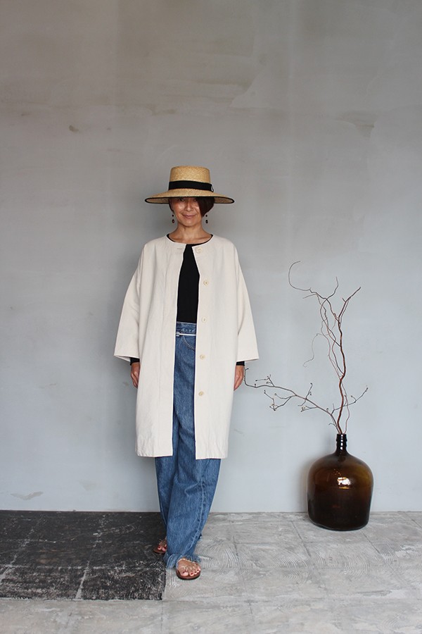 ◉シンプル・きれいめ◉　生成りキャンバスシングルコート　白ボタン