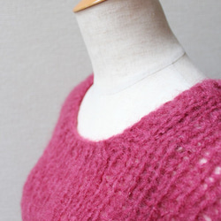 手編みモヘアショートセーター　チェリーピンク 8枚目の画像