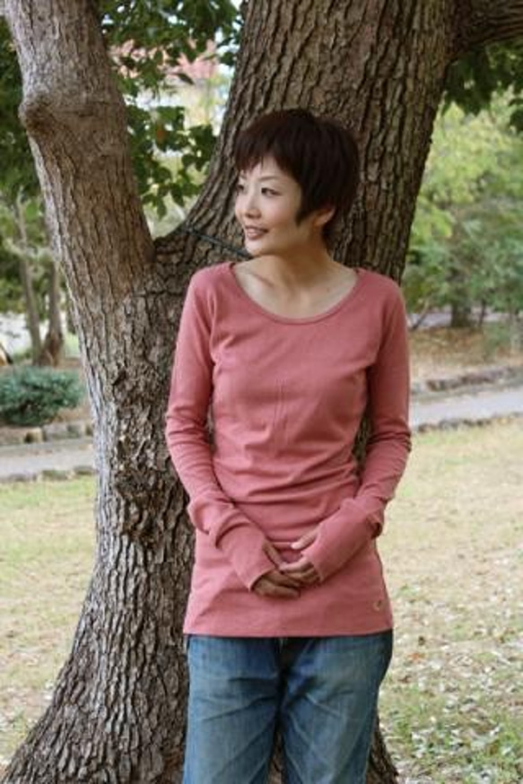 ベーシックロングカットソー　hemp×organic cotton サーモンピンク 5枚目の画像