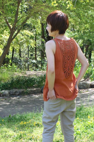 ◎大人カジュアルなレースキャミ◎　バックレースフレアキャミソール　Hemp×Organic cotton