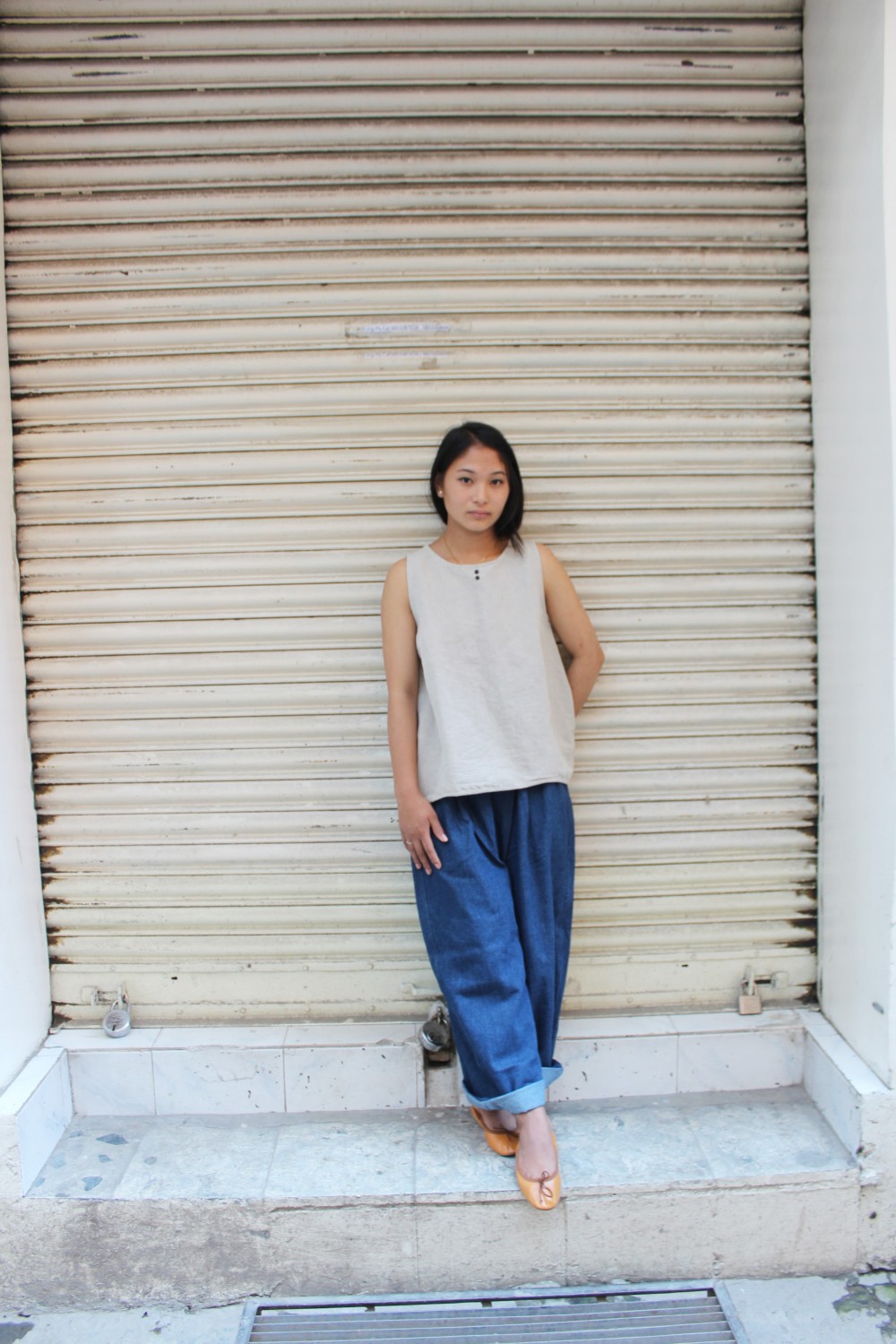 ナチュラルリネン バルーンタンクトップ