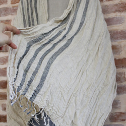 手織りクレープリネン サマーショール　草木染めストライプ 7枚目の画像